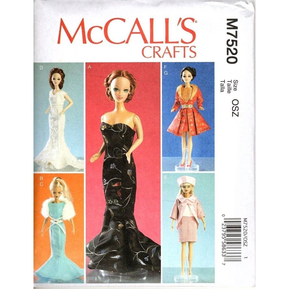 McCall's Crafts M7520 11.5 inch Fashion Doll Top, Dresses Uncut Sewing Pattern